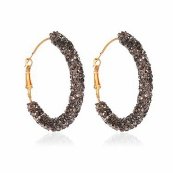 (Gray) Retro Rhinestone hoop earrings - Picture 3 of 3